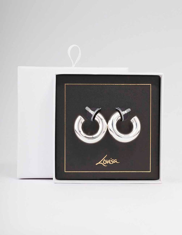 Silver Medium Chubby C-Shape Hoop Earrings