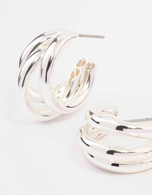Silver Triple Illusion Hoop Earrings