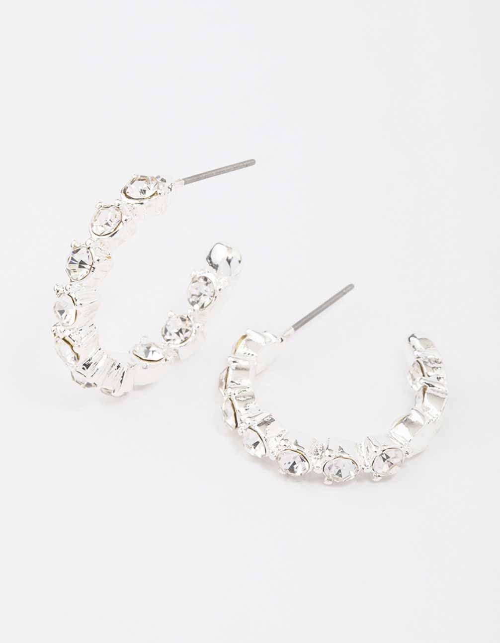 Silver Statement Diamante Hoop Earrings