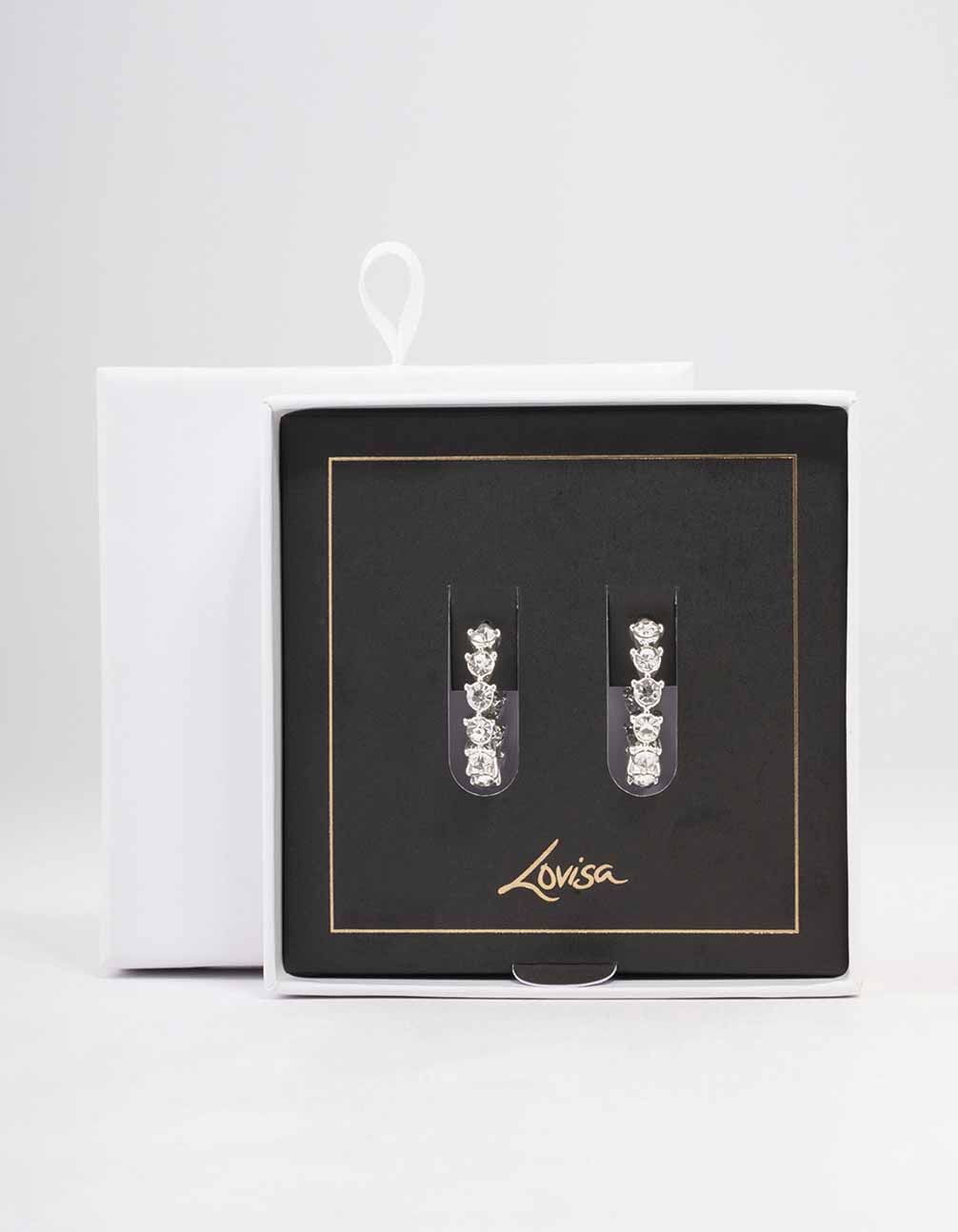 Silver Statement Diamante Hoop Earrings