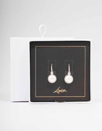 Silver Classic Diamante & Pearl Hook Drop Earrings - link has visual effect only
