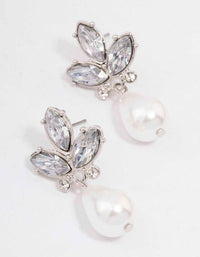Silver Diamante Teardrop Pearl Drop Earrings - link has visual effect only