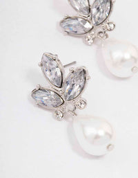 Silver Diamante Teardrop Pearl Drop Earrings - link has visual effect only