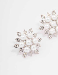 Silver Diamante & Pearl Flower Stud Earrings - link has visual effect only