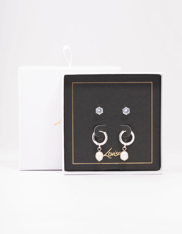 Silver Diamante & Pearl Earring Pack