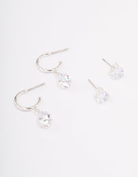 Silver Pear Diamante Stud & Huggie Earring Pack - link has visual effect only