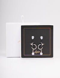 Silver Pear Diamante Stud & Huggie Earring Pack - link has visual effect only