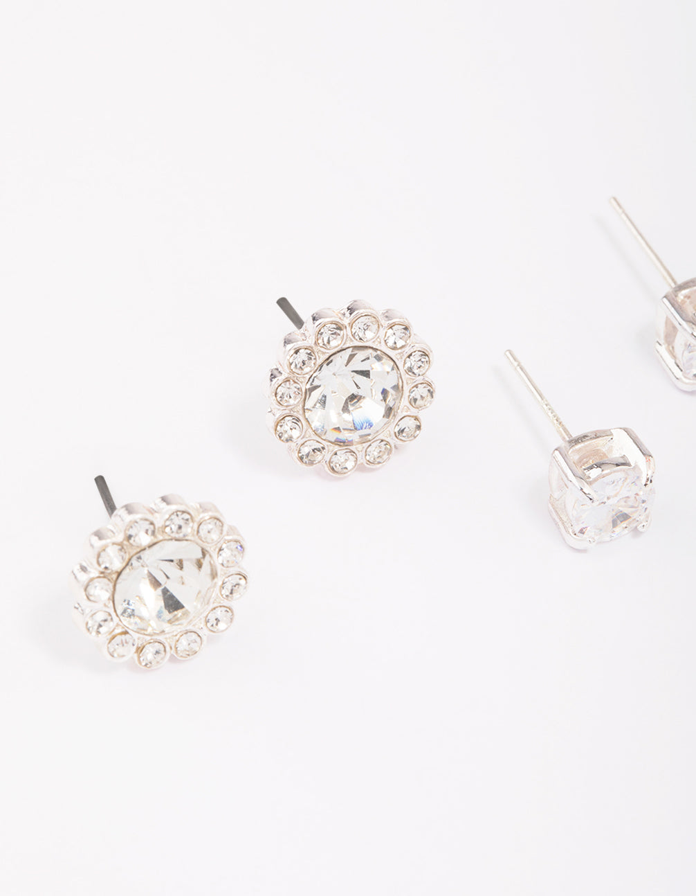 Silver Diamante Flower Stud Earring Pack