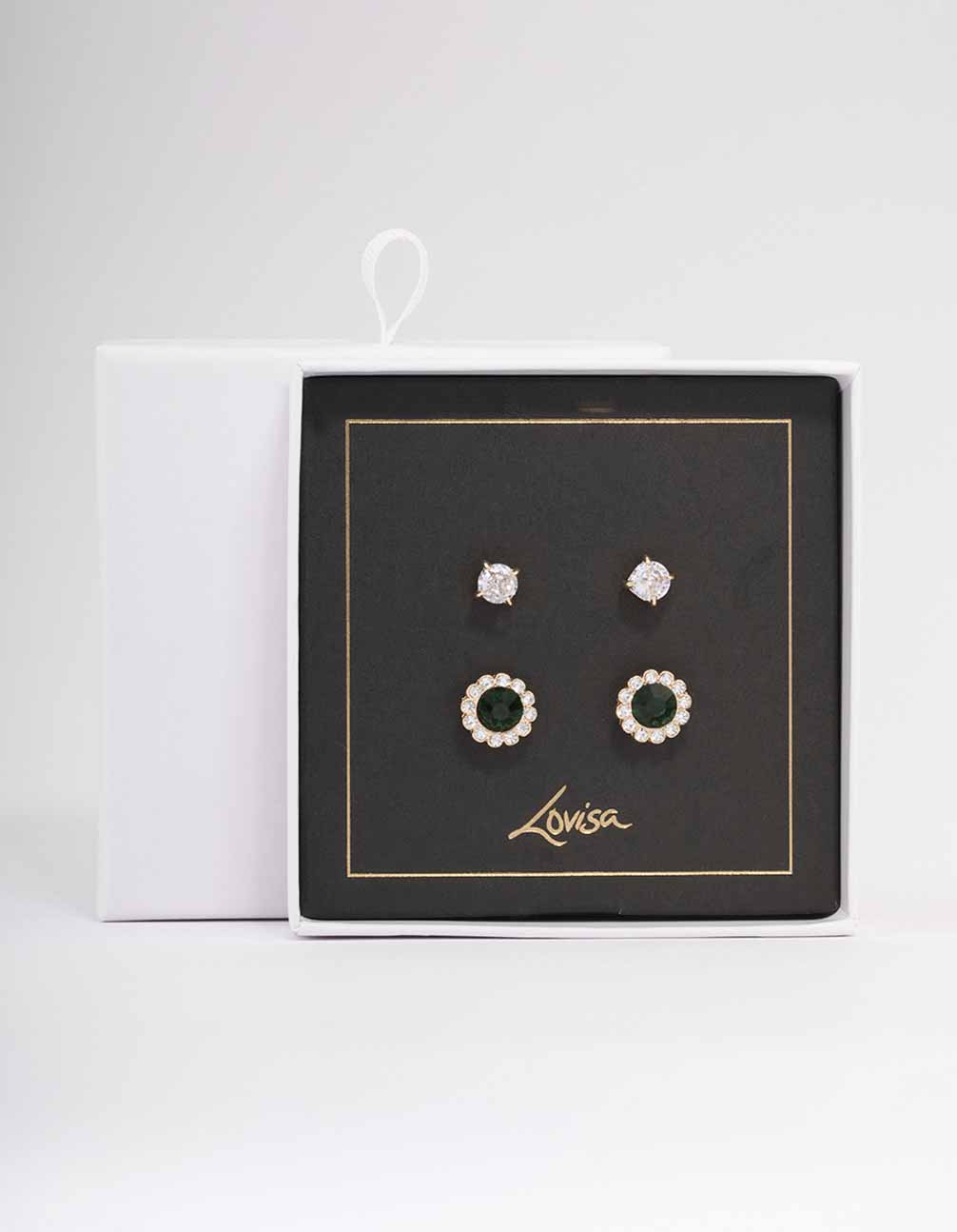 Gold Diamante Flower Stud Earring Pack