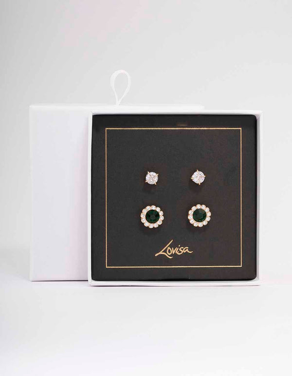 Gold Diamante Flower Stud Earring Pack