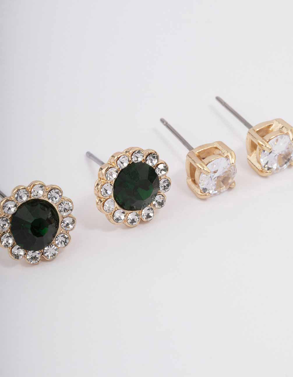 Gold Diamante Flower Stud Earring Pack