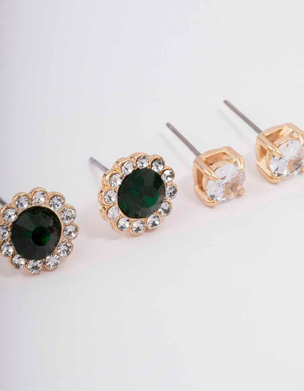 Gold Diamante Flower Stud Earring Pack