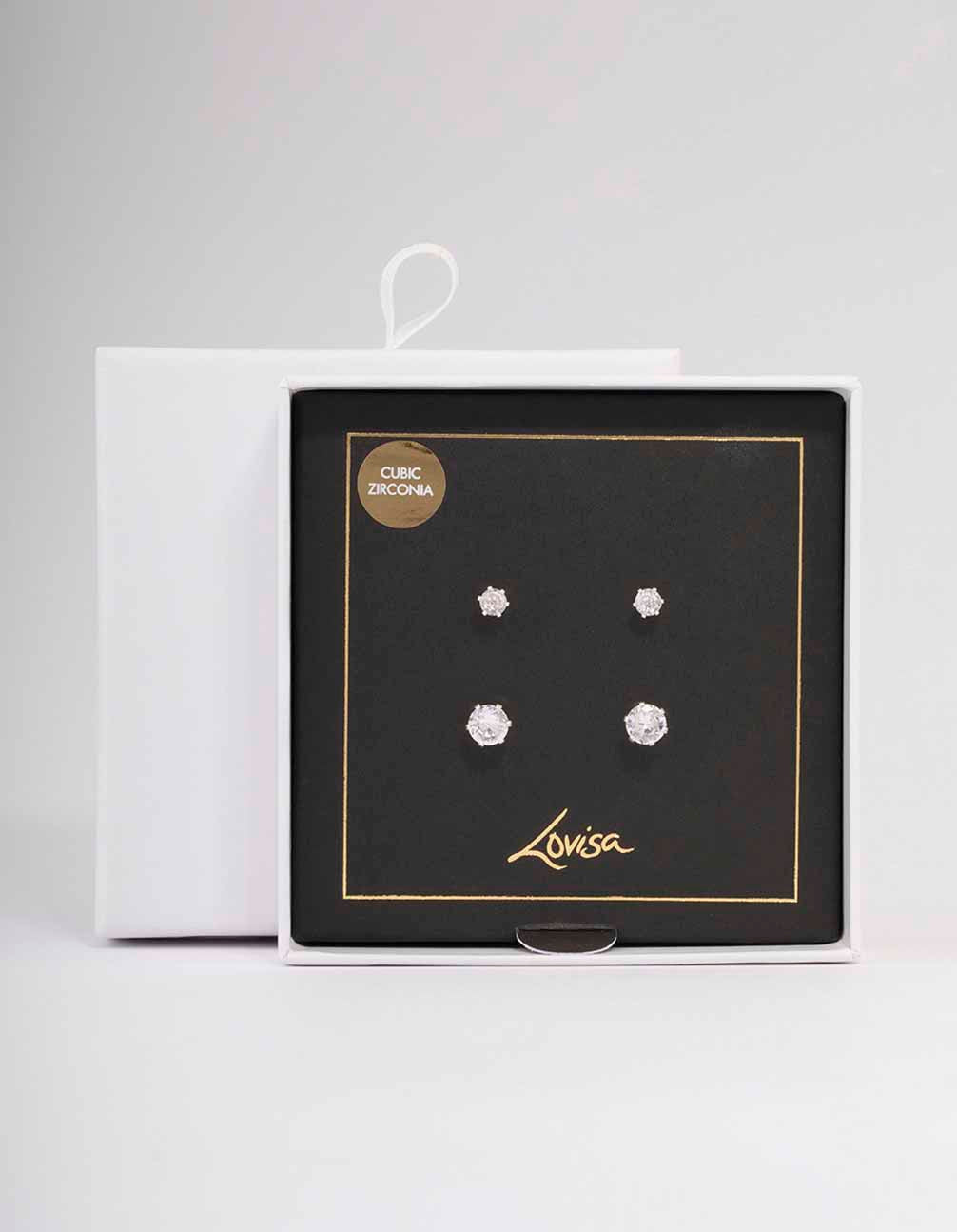 Silver Hexagon Diamante Stud Earring Pack