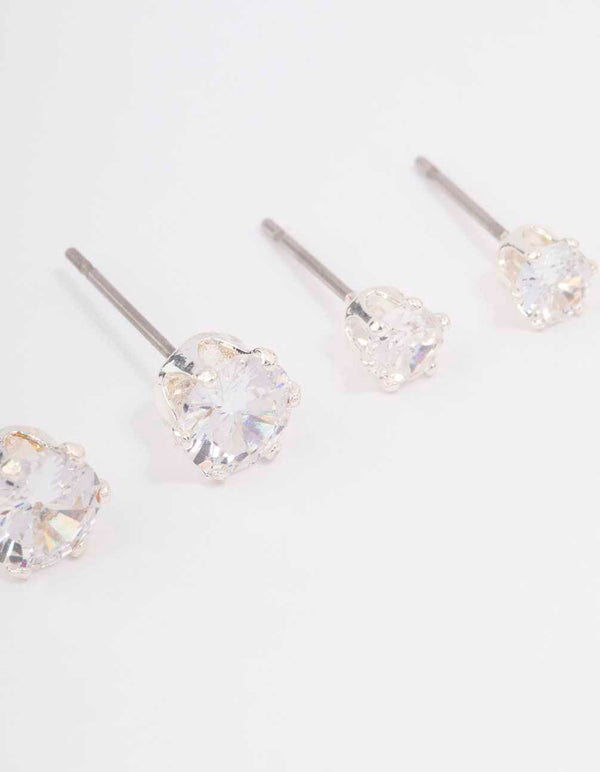 Silver Hexagon Diamante Stud Earring Pack