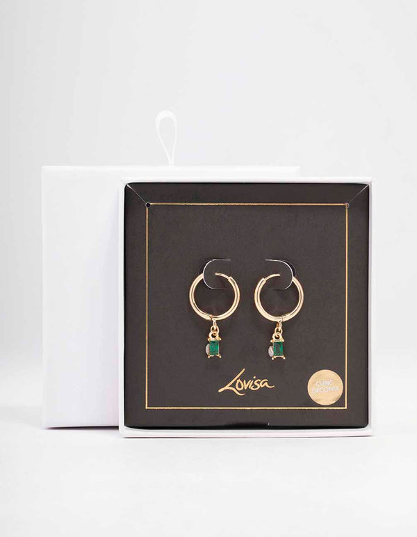 Gold Baguette Drop Huggie Earrings