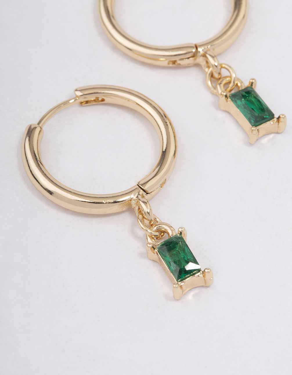 Gold Baguette Drop Huggie Earrings
