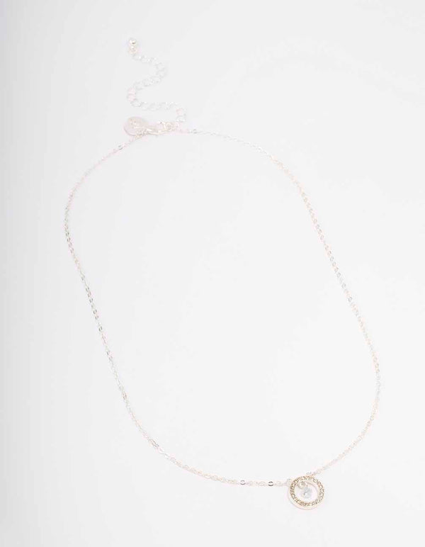 Silver Floating Diamante Circle Necklace