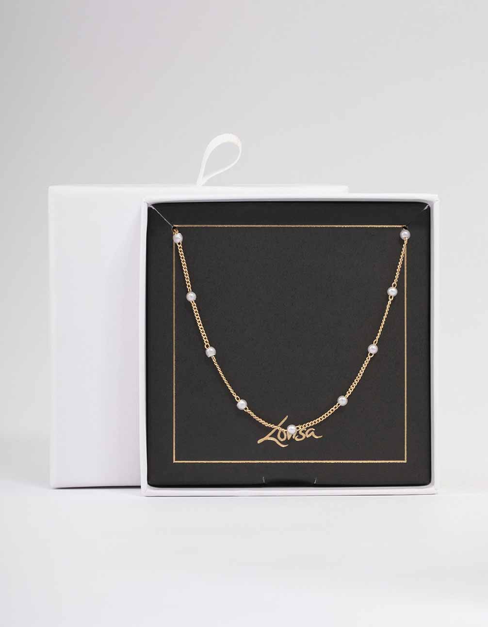 Gold Pearl Chain Necklace