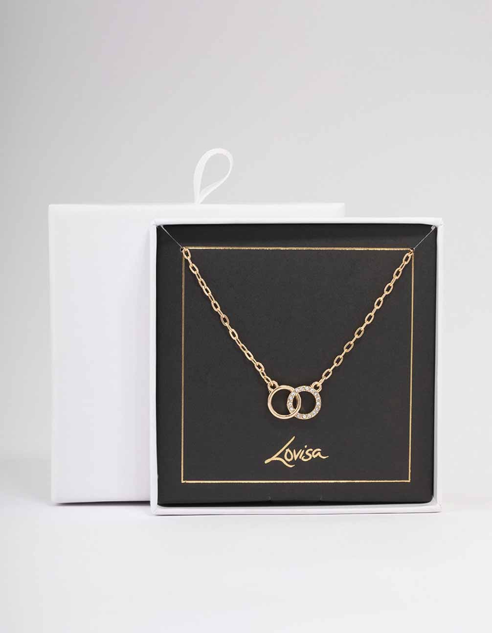 Gold Linked Diamante Circle Necklace