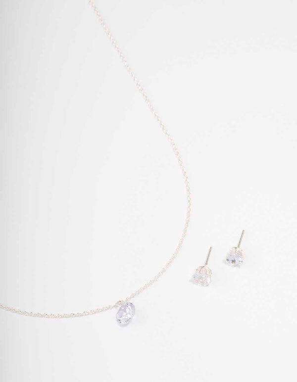 Silver Floating Cubic Zirconia Drop Jewellery Set