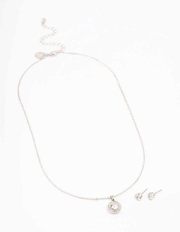 Silver Diamante Halo Jewellery Set