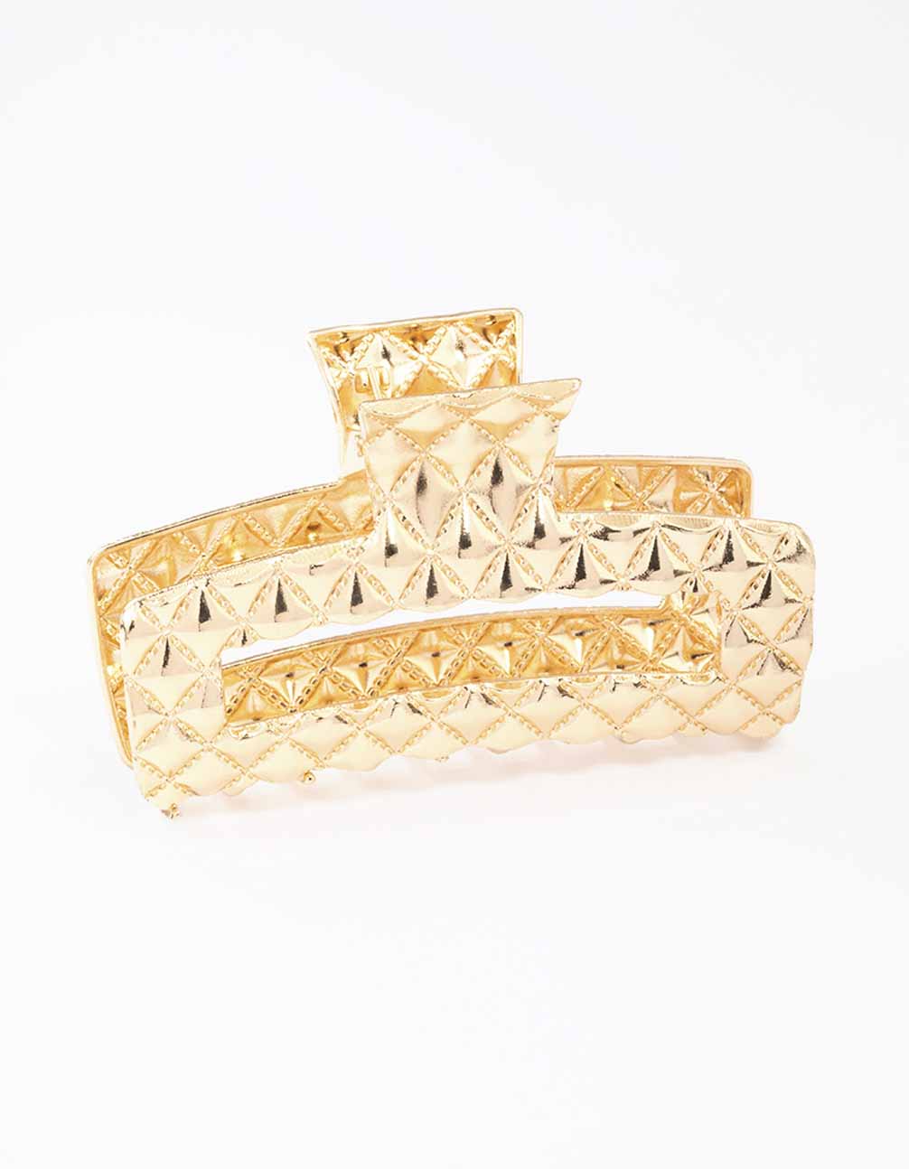 Gold Rectangle Quilted Hair Claw Clip