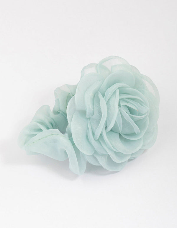 Blue Fabric Chiffon Flower Hair Scrunchie
