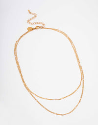 Gold Plated Stainless Steel Figaro Double Chain Necklace - link has visual effect only