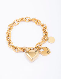 Gold Plated Stainless Steel Puffy Heart Charm & Lock Bracelet - link has visual effect only
