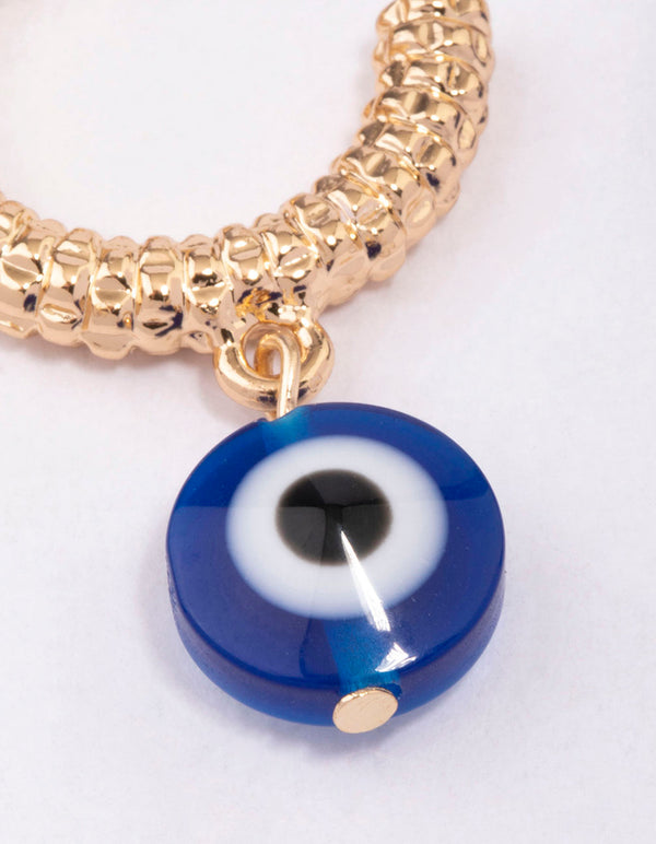 Gold Textured Evil Eye Hoop Earrings