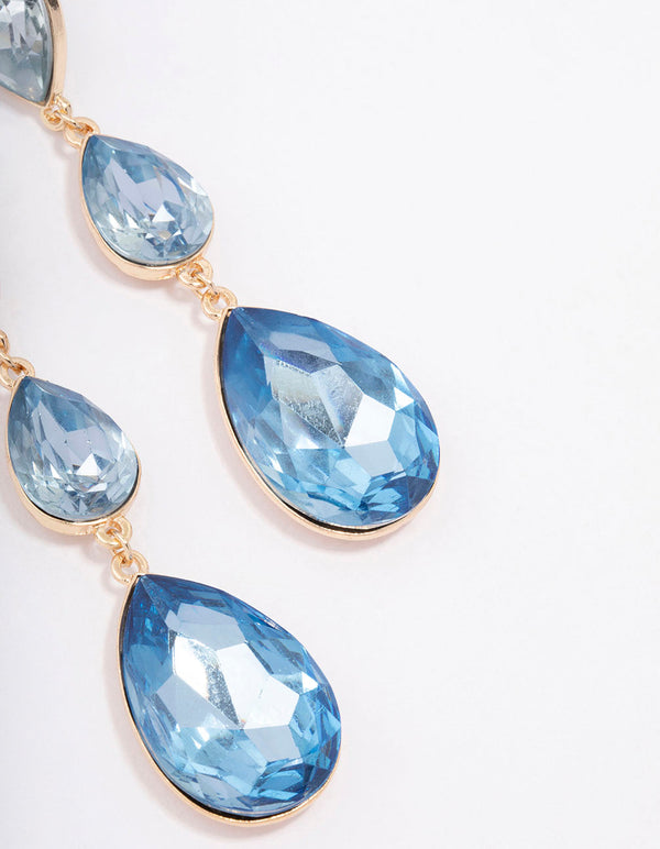 Gold Teardrop Stone Drop Earrings