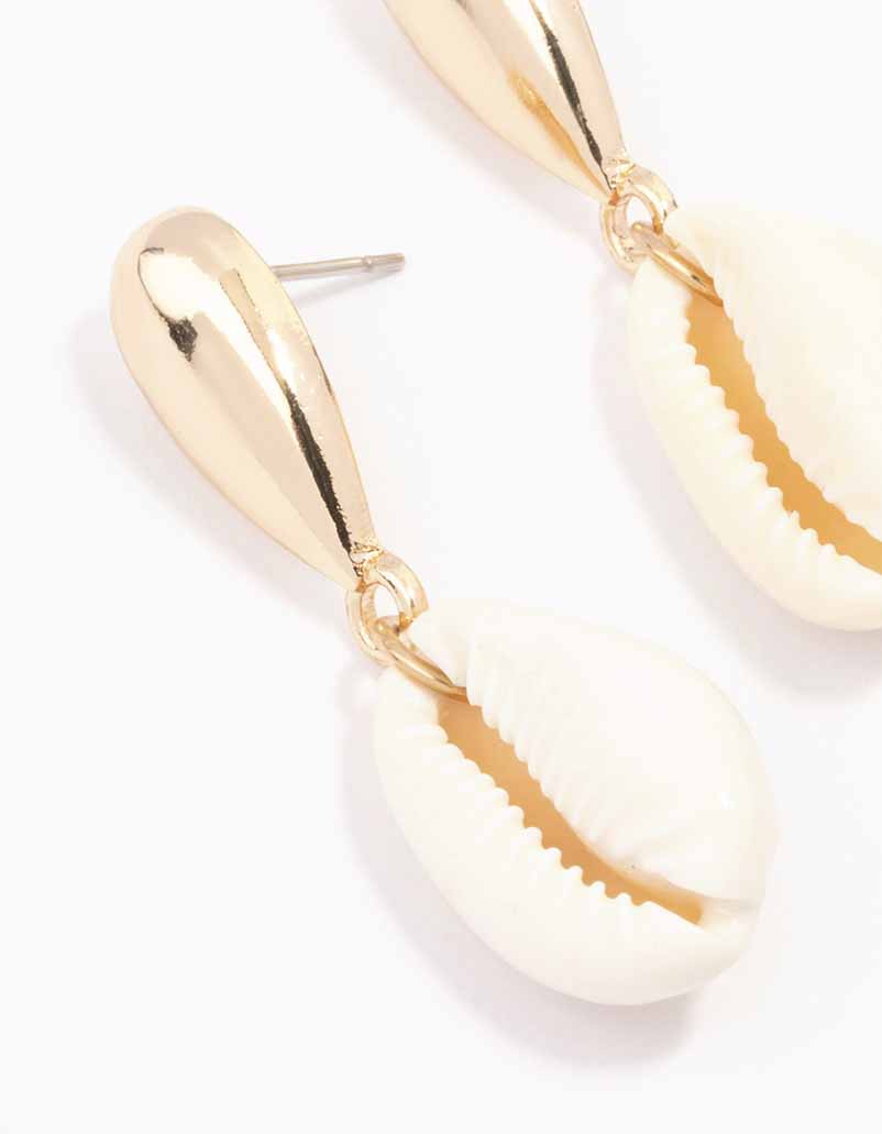 Gold Genuine Shell  Textured Drop Earrings