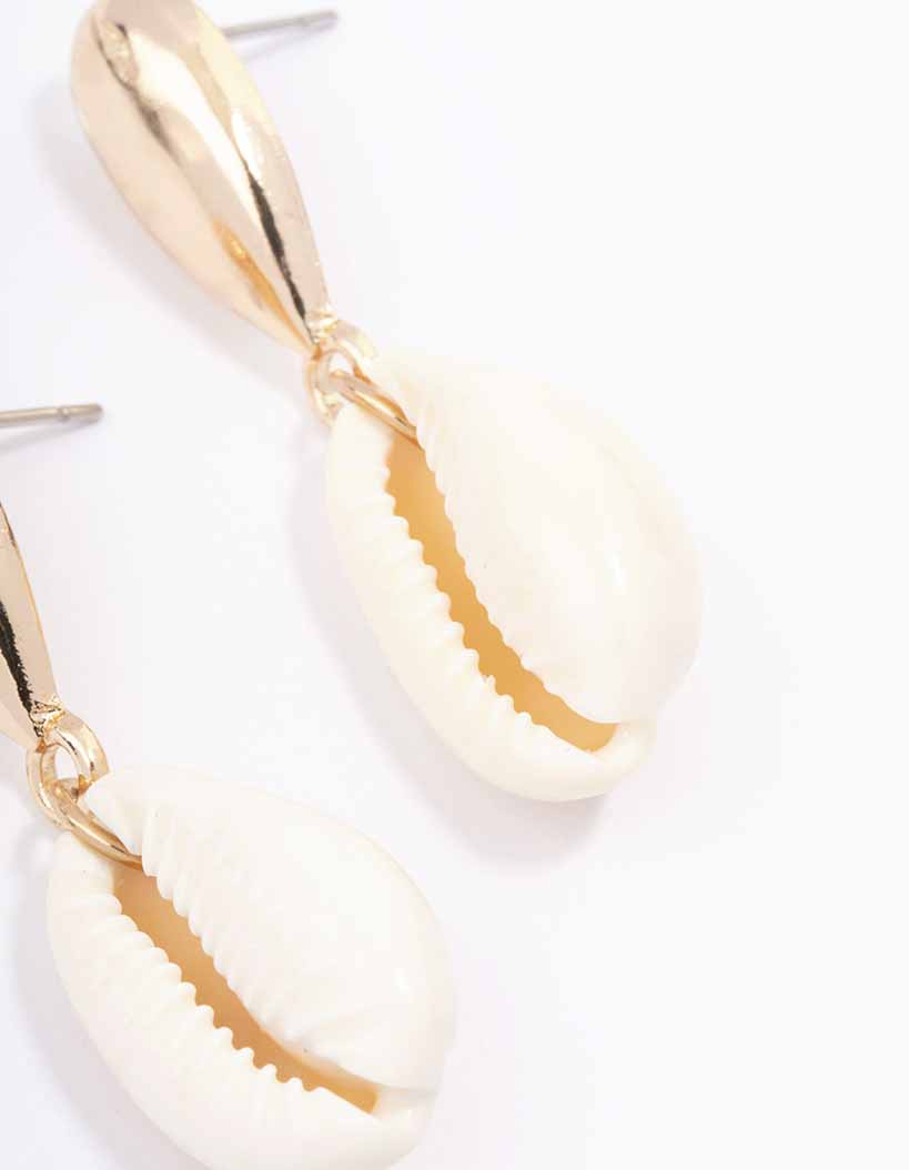 Gold Genuine Shell  Textured Drop Earrings