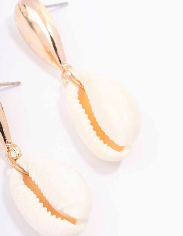 Gold Genuine Shell  Textured Drop Earrings