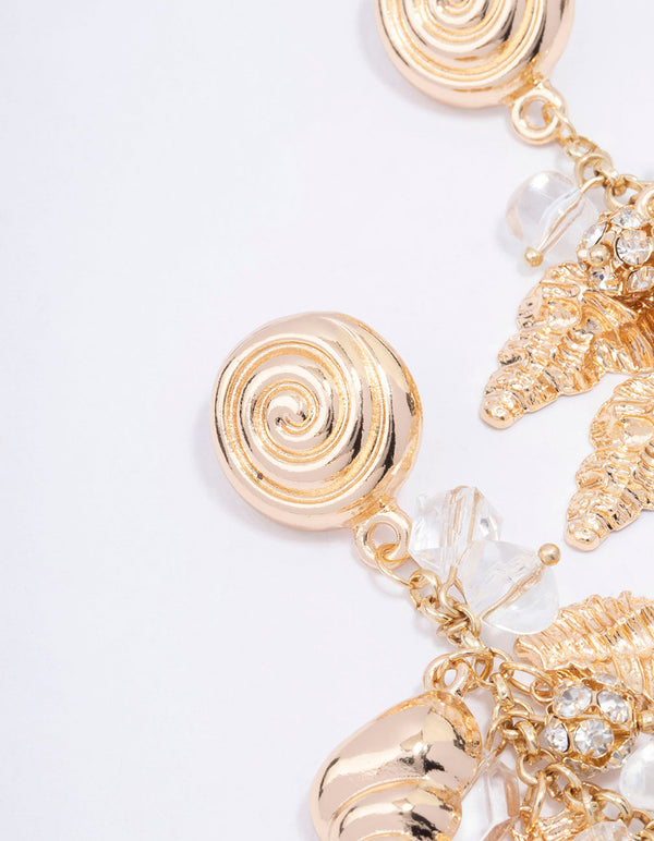 Gold Multi Charm Drop Earrings