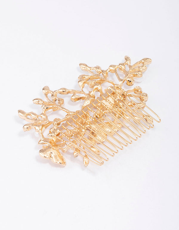 Gold Forest Butterfly Hair Comb