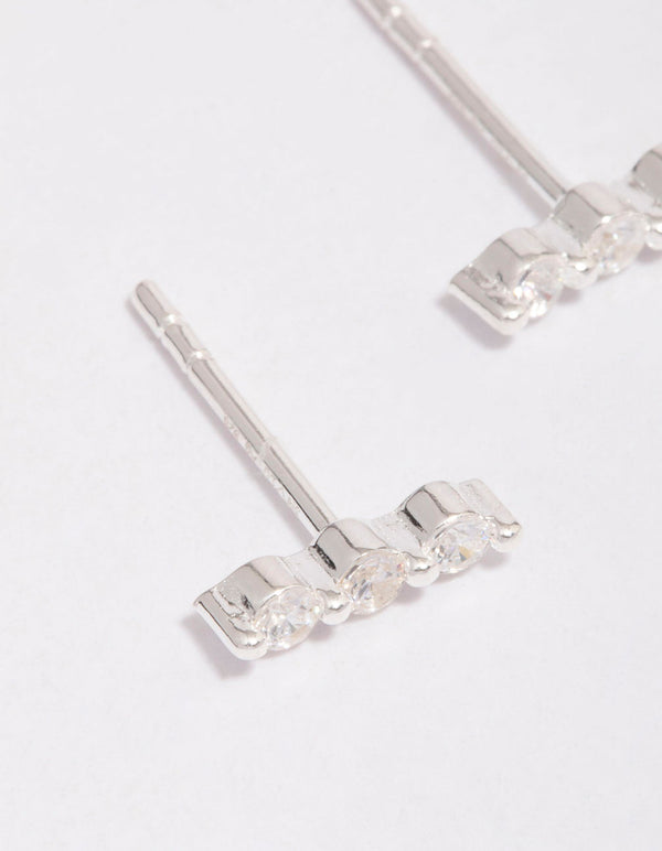 Sterling Silver Cubic Zirconia Bar Stud Earrings