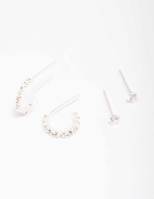 Sterling Silver Cubic Zirconia Stud & Hoop Earring Pack