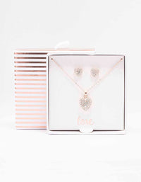 Rose Gold Diamante Heart Necklace & Stud Earring Set - link has visual effect only