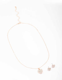 Rose Gold Diamante Heart Necklace & Stud Earring Set - link has visual effect only