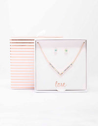 Rose Gold Cubic Zirconia V-Shaped Necklace & Stud Earring Set - link has visual effect only