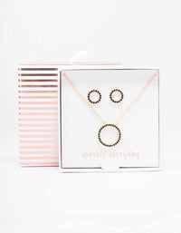 Gold Diamante Open Circle Necklace & Stud Earring Set - link has visual effect only