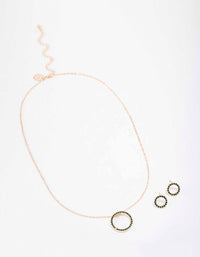Gold Diamante Open Circle Necklace & Stud Earring Set - link has visual effect only