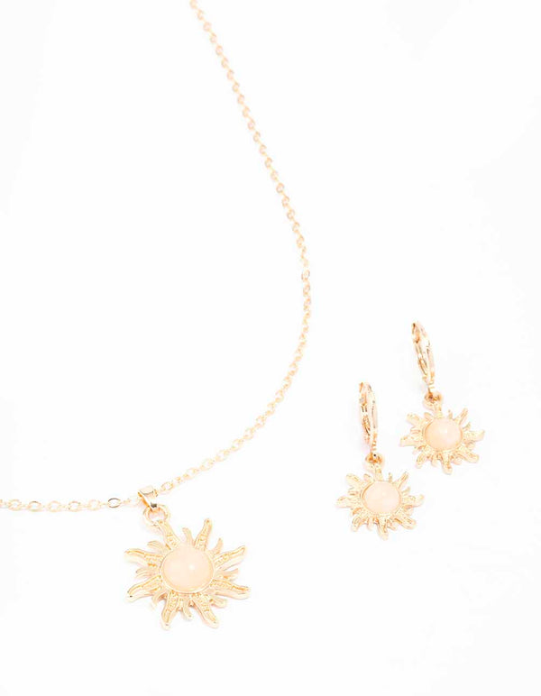 Gold Semi-Precious Sun Necklace & Drop Earring Set