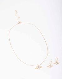 Gold Heart Wing Necklace & Huggie Earring Set - link has visual effect only