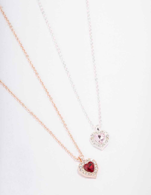 Mixed Metal Heart Halo Necklace Pack