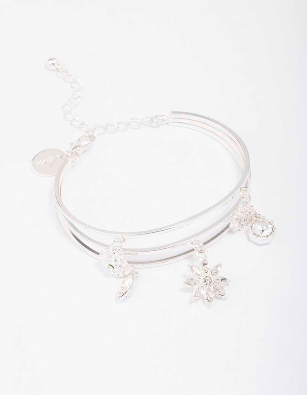 Silver Floral Charm Wrist Cuff