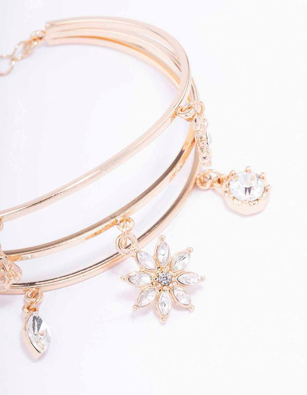Gold Floral Charm Wrist Cuff