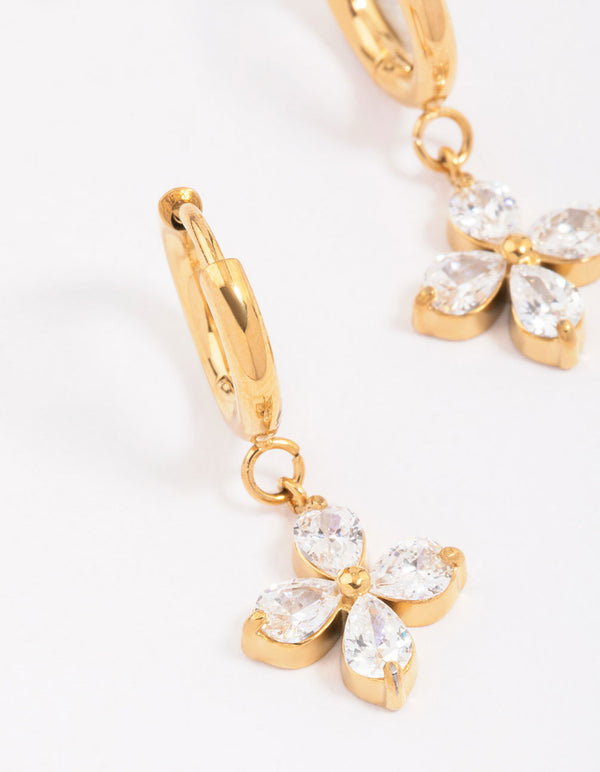 Gold Plated Surgical Steel Flower Huggie Hoop Earrings