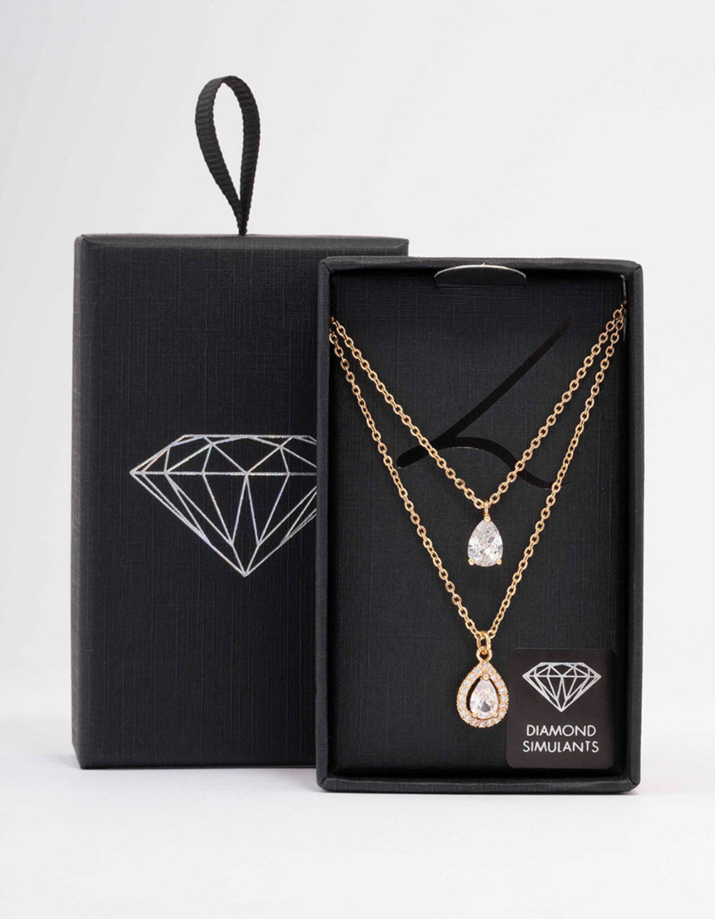 Gold Pear Halo Layered Necklace